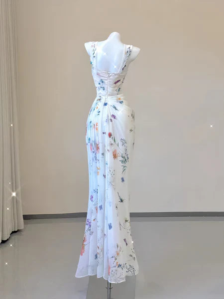 Weitese Dress Sexy Mermaid Straps Chiffon Floral Evening Gowns Long Prom Dresses